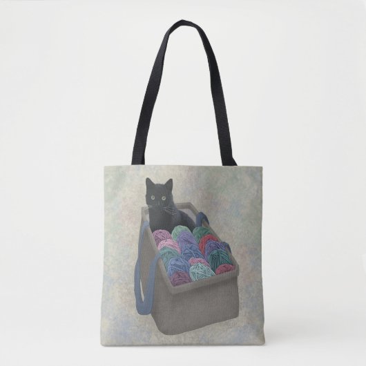 毛糸の袋の黒猫 トートバッグ (正面)