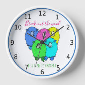 毛糸を切り取り、編み針を打つ時間だ 壁時計 (正面)