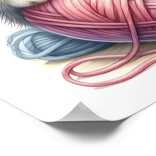 毛糸ネコのボールが可愛お洒落い子猫 ポスター (角)