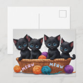 毛糸バスケットの中の黒子猫  ポストカード (正面/裏面)