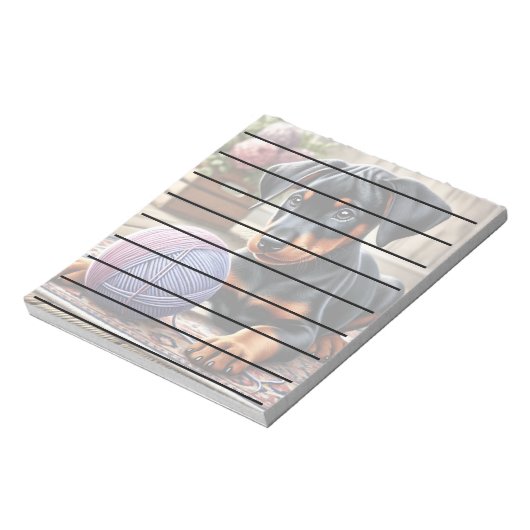 毛糸ボールを敷いたドバーマンパピーカラフル ノートパッド (回転)