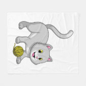 毛糸ボール付き猫 フリースブランケット (正面(横))