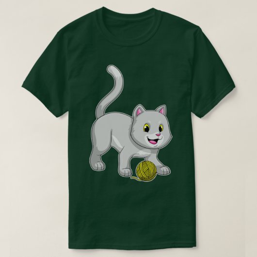 毛糸ボール付き猫 Tシャツ (デザイン正面)
