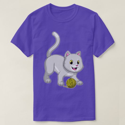 毛糸ボール付き猫 Tシャツ (デザイン正面)