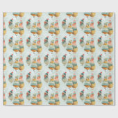 毛織お洒落の帽子とスカーフの漫画の鶏 ラッピングペーパー (フラット)