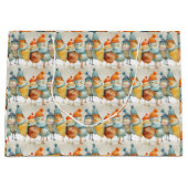 毛織お洒落の帽子とスカーフの漫画の鶏 ラージペーパーバッグ (正面)