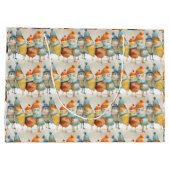 毛織お洒落の帽子とスカーフの漫画の鶏 ラージペーパーバッグ (裏面)