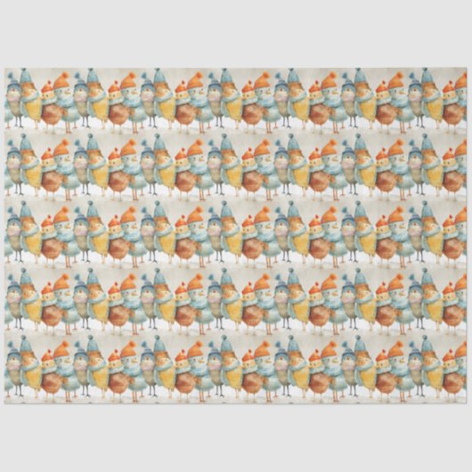 毛織お洒落の帽子とスカーフの漫画の鶏 薄葉紙 (正面)