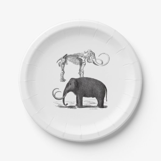 毛織のマンモスプリヒストリックエレファントとスケルトン ペーパープレート (正面)