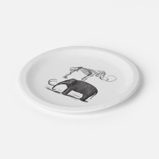 毛織のマンモスプリヒストリックエレファントとスケルトン ペーパープレート (アングル)