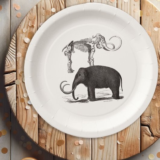 毛織のマンモスプリヒストリックエレファントとスケルトン ペーパープレート