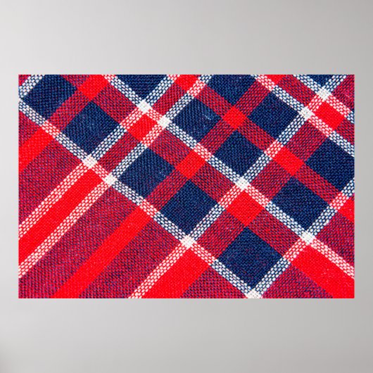 毛織物の赤と青の市松模様にテクスチャ ポスター (正面)