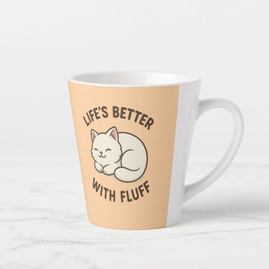 毛羽で人生を楽しむ – かわいいチビ（小さくかわいく書いた感じ）猫ラテMu カフェラテマグ (右)