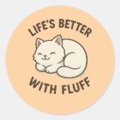 毛羽で生活が楽しめる – かわいいチビ(小さくかわいく書いた感じ)猫ステッカー ラウンドシール (正面)