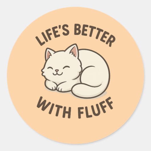毛羽で生活が楽しめる – かわいいチビ（小さくかわいく書いた感じ）猫ステッカー ラウンドシール (正面)