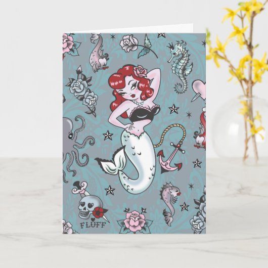 毛羽モリー人魚カード カード (黄色い花)