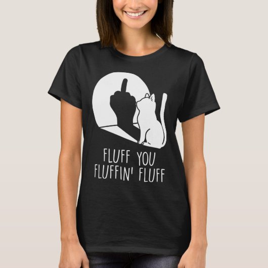 毛羽立て中指振り猫 Tシャツ (正面)