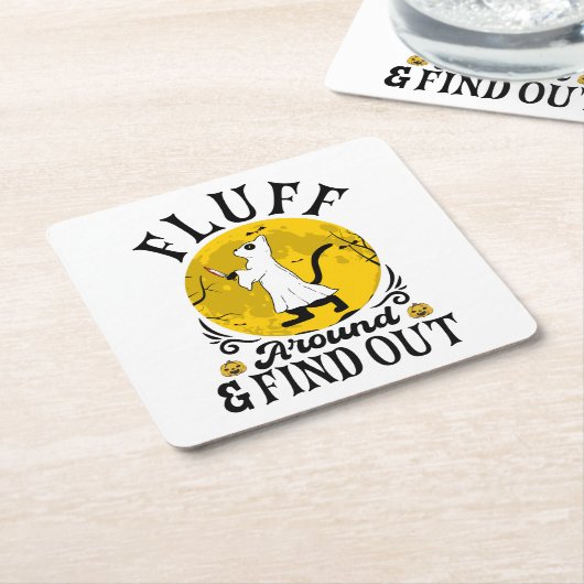 毛羽立のまわりにって、怖い猫ハロウィーンを見つける スクエアペーパーコースター (アングル)