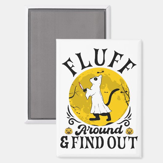 毛羽立のまわりにって、怖い猫ハロウィーンを見つける マグネット (正面/裏面)