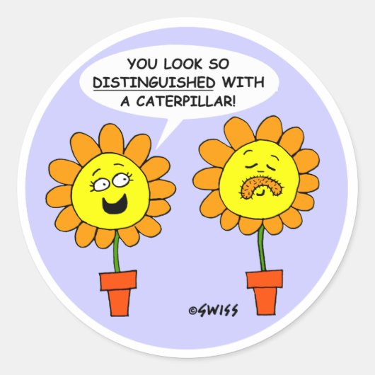 毛虫おもしろい口ひげ漫画 ラウンドシール (正面)