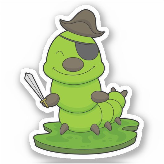 毛虫が剣で海賊 シール (正面)