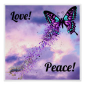 毛虫が紫色と黒色の蝶にモーフ ポスター (正面)