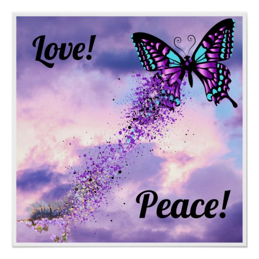 毛虫が紫色と黒色の蝶にモーフ ポスター (正面)