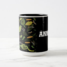 毛虫と葉パーソナライズされた ツートーンマグカップ