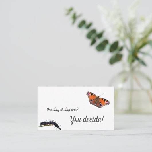 毛虫の蝶の変化モノグラムやる気を起こさせる 名刺 (スタンド正面)