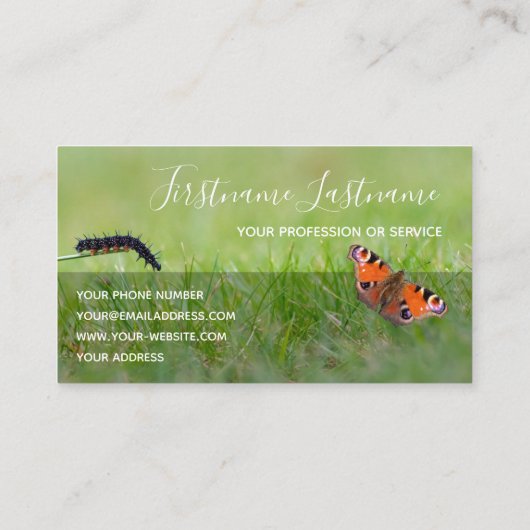 毛虫の蝶の変化モノグラムやる気を起こさせる 名刺 (裏面)
