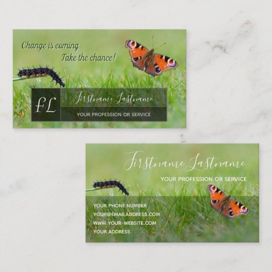 毛虫の蝶の変化モノグラムやる気を起こさせる 名刺 (正面/裏面)