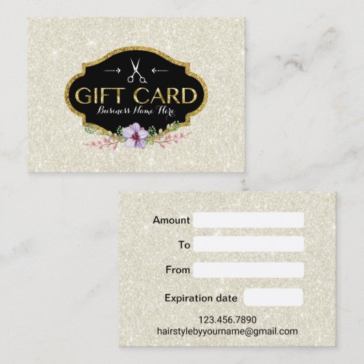 毛髪サロンフローラアイボリーグリッターギフト券 割引カード (正面/裏面)