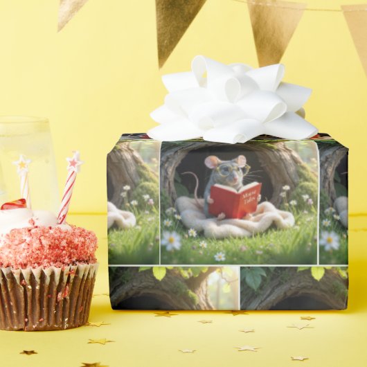 毛鼠在毯子上讀紅書 ラッピングペーパー (誕生日パーティー)