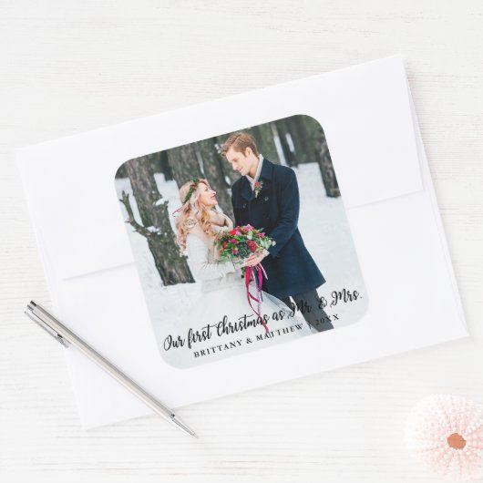 氏および夫人としてLargeエレガントな初めてのクリスマス スクエアシール (封筒)