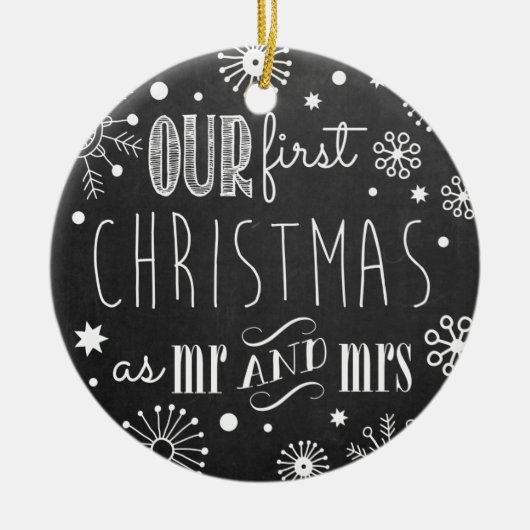 氏および夫人としてOrnament私達の初めてのクリスマス セラミックオーナメント (正面)