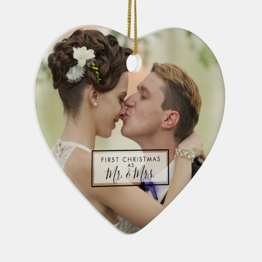 氏および夫人としてPhotoカスタムな初めてのクリスマス セラミックオーナメント (右)