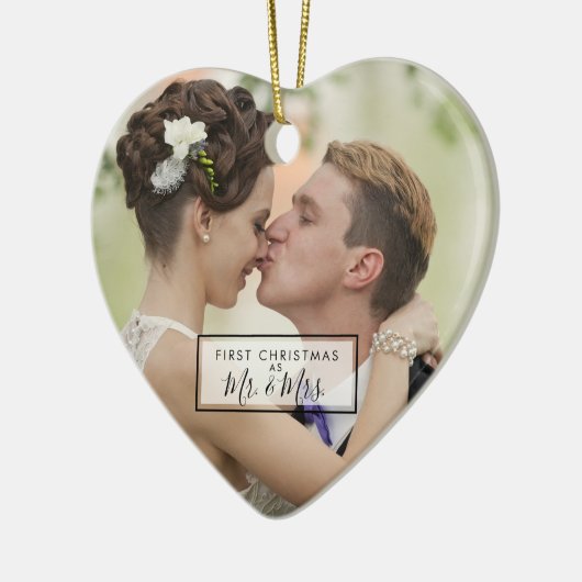 氏および夫人としてPhotoカスタムな初めてのクリスマス セラミックオーナメント (左)