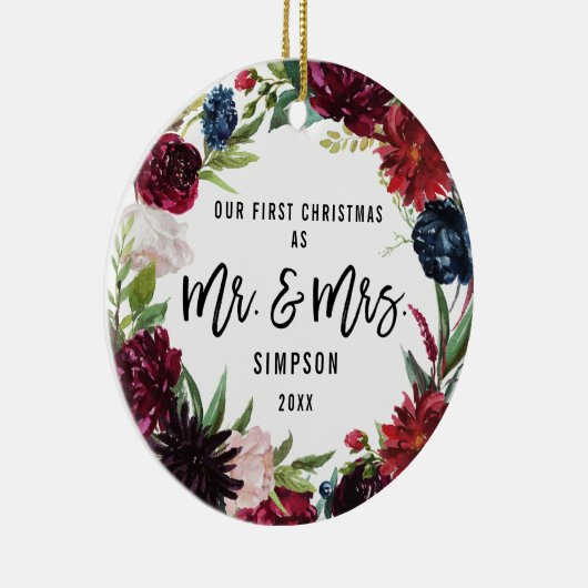 氏および夫人としてPhoto Bohoの花の初めてのクリスマス セラミックオーナメント (右)