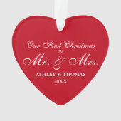 氏および夫人赤いハートとして私達の初めてのクリスマス オーナメント (裏面)