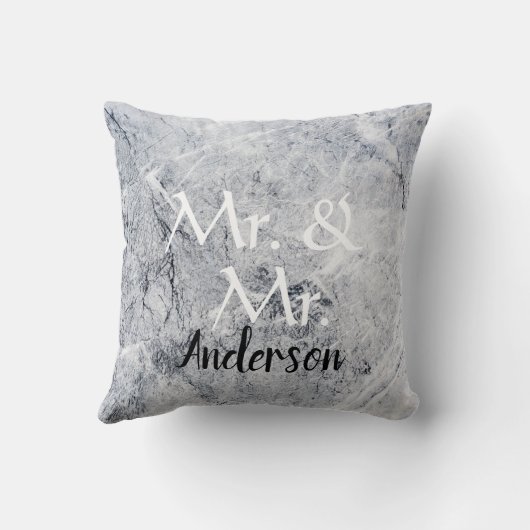 氏および氏名前をカスタムするの灰色の大理石の陽気な結婚式 クッション (裏面)