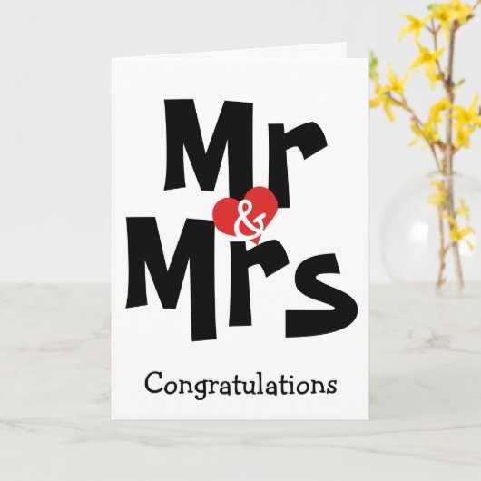 氏およびBig Bold Text Congratulations夫人の結婚式 カード (黄色い花)