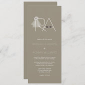 氏およびVeil夫人及びちょうネクタイのモノグラムの結婚式の招待 招待状 (正面/裏面)