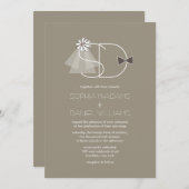 氏およびVeil夫人及びちょうネクタイのモノグラムの結婚式の招待 招待状 (正面/裏面)