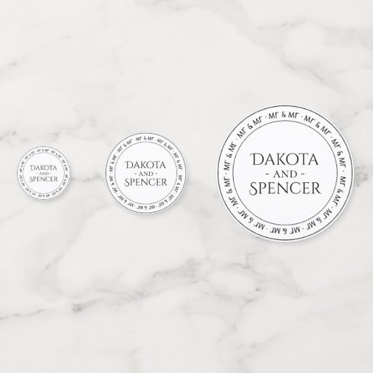 氏と氏のシンプル白黒モダンパーティー コンフェッティ (正面)