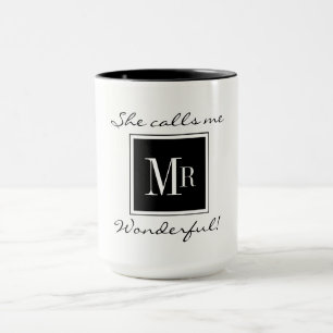 氏シックなコーヒーMUG_ " WONDERFUL" BLACK/WHITE マグカップ