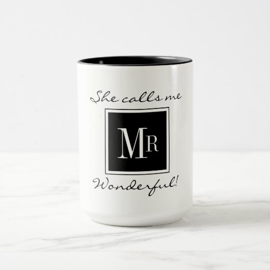 氏シックなコーヒーMUG_ " WONDERFUL" BLACK/WHITE マグカップ (中央)
