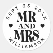 氏シンプル名伊達氏の結婚ハート ラウンドシール (正面)