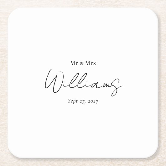 氏パーソナライズされたの応援ミセス結婚・コースター スクエアペーパーコースター (正面)