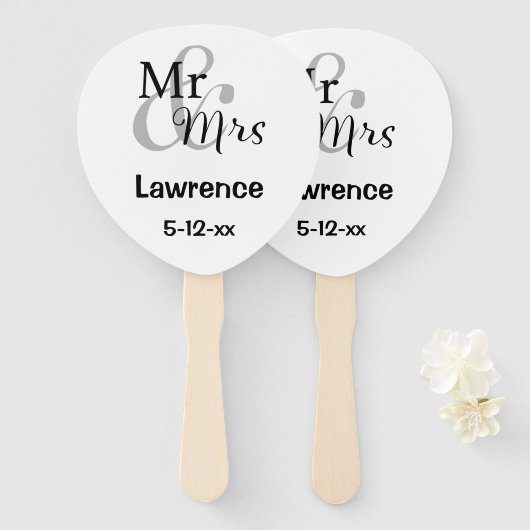 氏パーソナライズされた名日氏とミセス結婚の夫婦 ハンドファン (正面&裏面)