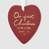 氏及び夫人として私達の初めてのクリスマスハート形| オーナメント (正面)